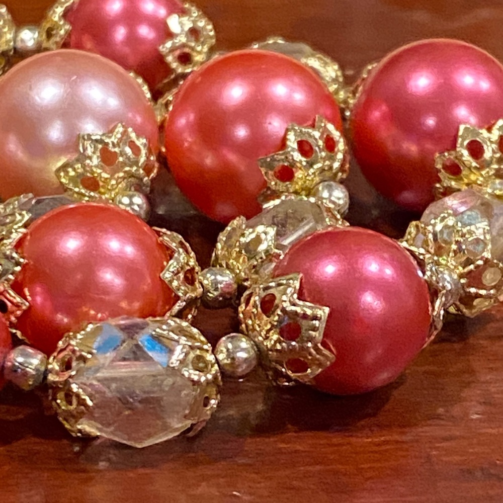 Japan Elegant Rose and Baby Pink Beaded Necklace. AB and Beautiful Filigree Bead - Picture 12 of 12
